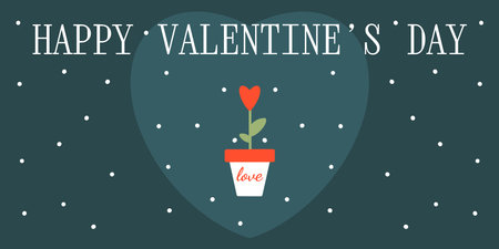 Banner Happy Valentine's Day, 14 February. Vector illustration with text, hearts, flower.のイラスト素材