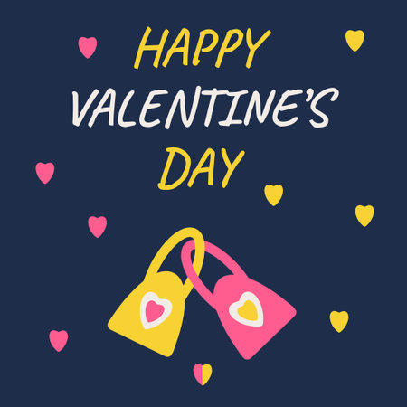Postcard Happy Valentine's Day. Vector illustration with a balloon, hearts and text on a solid background.のイラスト素材