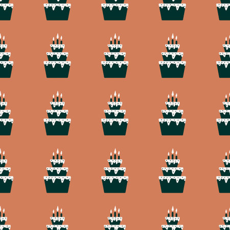 Happy birthday pattern. Vector illustration with cake and candles on a solid background.のイラスト素材