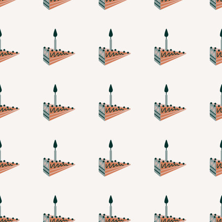 Happy birthday pattern. Vector illustration with a slice of cake on a light background.