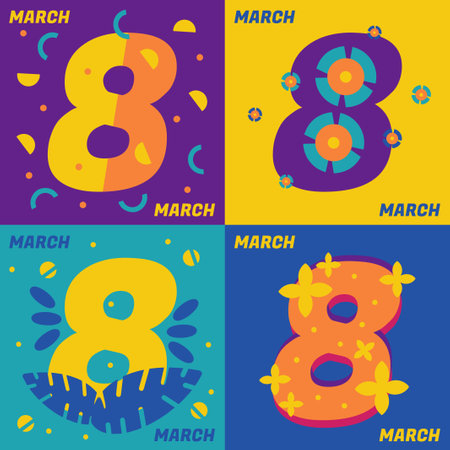 Set of postcards Women's Day, March 8. Vector illustration with flowers, elements on a solid...