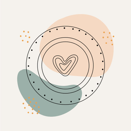 Postcard, line icon, plate with heart, spots and dots. Valentine's day elements and wedding doodles. Design for prints, postcards, coloring books, prints.のイラスト素材