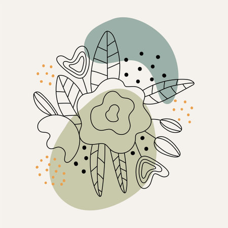 Postcard, line icon with flowers, spots and dots. Valentine's day elements and wedding doodles. Design for prints, postcards, coloring books, prints.のイラスト素材