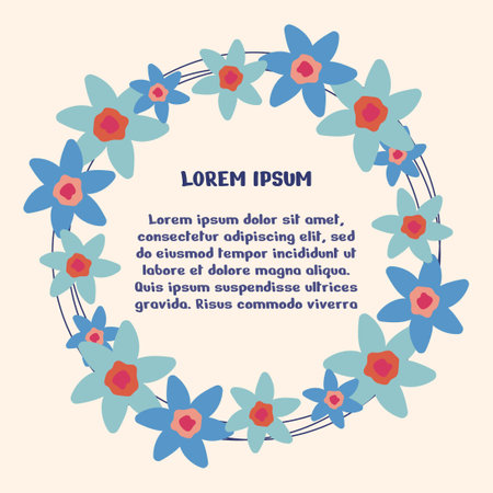 Happy Valentine's Day card, invitations, declaration of love. Square template with flowers in a circle, with space for text. vector illustration.のイラスト素材