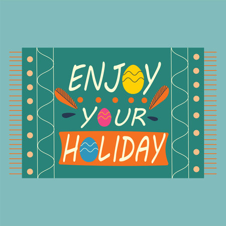 Easter eggs with ornament, lettering, text enjoy your holidays. Color vector illustration on a blue background.のイラスト素材