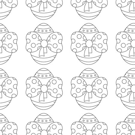 Easter pattern with eggs, bow and ornament. line art. vector illustration.のイラスト素材