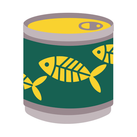 Canned fish, for animals, cats, tin can with fish label. Flat vector illustration isolated on white background.のイラスト素材