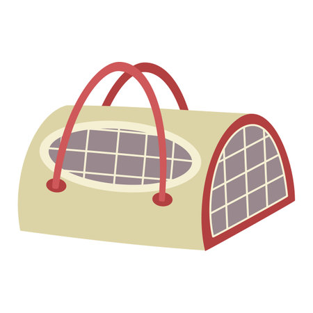 Soft carrier bag with a grid and handles for animals, cats, dogs. Flat vector illustration isolated on white background.のイラスト素材