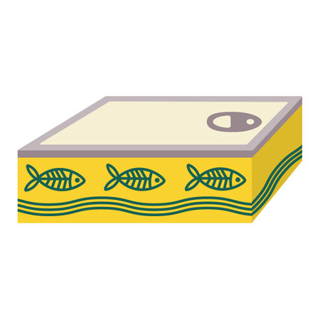 Canned fish for animals, cats, square tin can with fish label. Flat vector illustration isolated on white background.のイラスト素材
