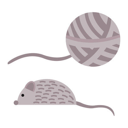 A toy for cats, animals, a ball of thread, a mouse. Flat vector illustration isolated on white background.のイラスト素材