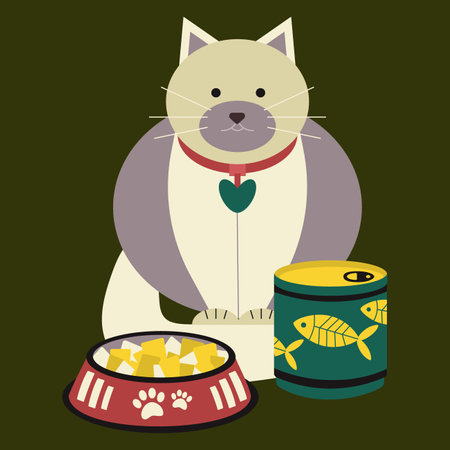 A set of elements for animals, cats, dogs, Food, feed in a bowl, canned fish. Flat vector illustration.のイラスト素材