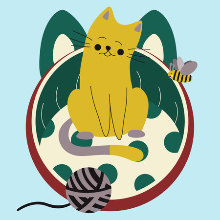 Set of elements for animals, cats, dogs, pillow for pets, ball of thread. Flat vector illustration.のイラスト素材