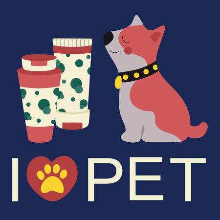Set of elements for animals, cats, dogs, shampoos for pet care, I love pet text. Flat vector illustration.のイラスト素材