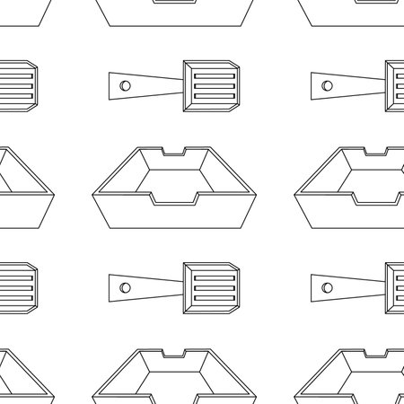 Pattern with a set of elements for animals, cats, dogs, a cat litter, toilet, a shovel for cleaning. line art. Vector illustration isolated on white background.のイラスト素材