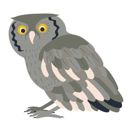 Cute cartoon owl bird. Flat vector illustration isolated on white background.のイラスト素材