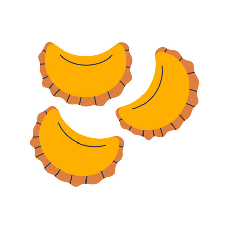 Vareniks. Ukrainian dish. Ukrainian symbols. Flat vector illustration isolated on white background.のイラスト素材