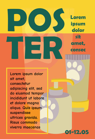 Poster, banner template design with shampoo, cosmetics and text. Typography. Labels, cover, printing on T-shirts, painting. vector illustration.のイラスト素材