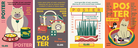 Poster, banner template design with pet elements and text. Typography. Set of labels, cover, printing on T-shirts, painting. vector illustration.のイラスト素材