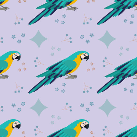 Pattern with parrot bird. Flat vector illustration.のイラスト素材
