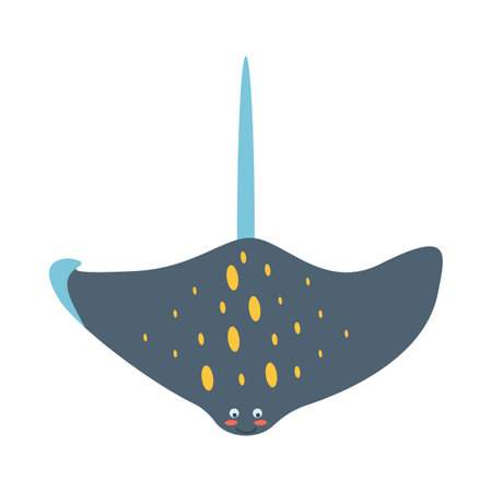 Stingray, sea animal. An inhabitant of the sea world, a cute underwater creature. Flat vector illustration isolated on white background.のイラスト素材