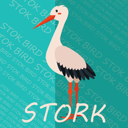 Poster, banner with stork bird and text. Poster layout design. letters. Template poster, banner, magazine mockup.のイラスト素材