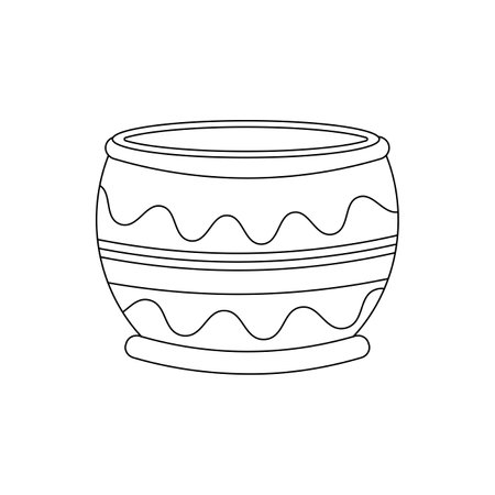 Pot, jug with ornaments. Ukrainian symbols. line art. Vector illustration isolated on white background.のイラスト素材
