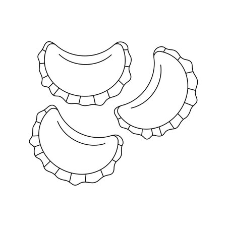 Dumplings. Ukrainian dish. Ukrainian symbols. line art. Vector illustration isolated on white background.のイラスト素材