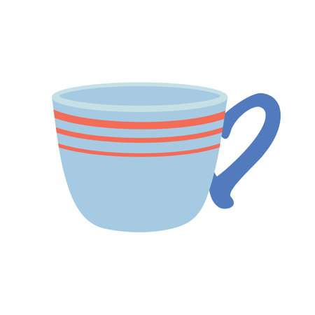 Dishes. Blue mug with stripes. Flat vector illustration isolated on white background.のイラスト素材