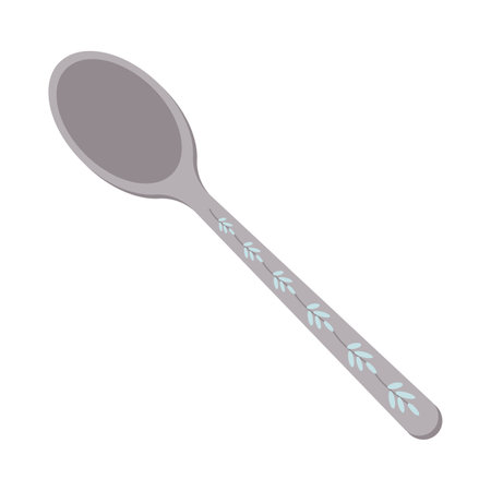 Dishes. A tablespoon with a floral ornament on the handle. Flat vector illustration isolated on white background.のイラスト素材
