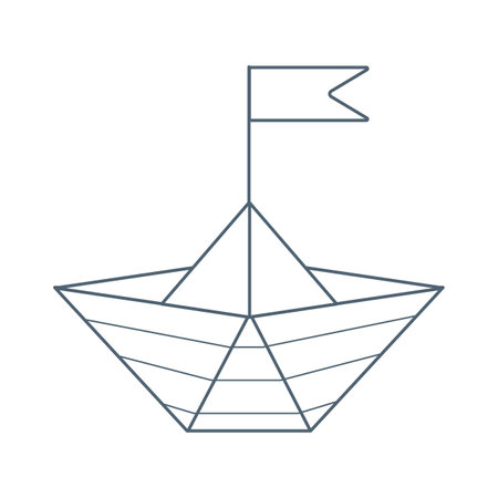 Paper blue boat with a flag. Flat vector illustration isolated on white background.のイラスト素材