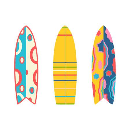Surfboards. Beach set for summer trips. Vacation accessories for sea vacations. Flat vector illustration isolated on white background.のイラスト素材