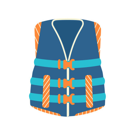 Inflatable, life jacket. Beach set for summer trips. Vacation accessories for sea vacations. Flat vector illustration isolated on white background.のイラスト素材