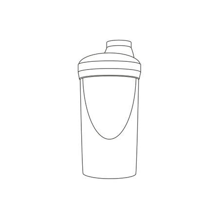 Shaker. Various sports equipment. Fitness inventory, gym accessories. Workout stuff bundle. Flat vector illustration isolated on white background. line art.のイラスト素材