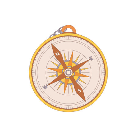 Compass. Drawn elements for camping and hiking. Wilderness survival, travel, hiking, outdoor recreation, tourism. Flat vector illustration isolated on white background.のイラスト素材