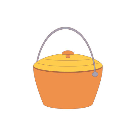 Cauldron. Drawn elements for camping and hiking. Wilderness survival, travel, hiking, outdoor recreation, tourism. Flat vector illustration isolated on white background.のイラスト素材