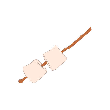 Marshmallow on a stick. Drawn elements for camping and hiking. Wilderness survival, travel, hiking, outdoor recreation, tourism. Flat vector illustration isolated on white background.のイラスト素材