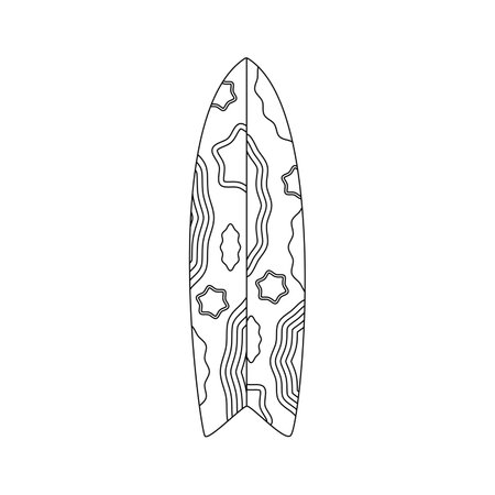 surf board. Beach set for summer trips. Vacation accessories for sea vacations. Flat vector illustration isolated on white background. line art.のイラスト素材