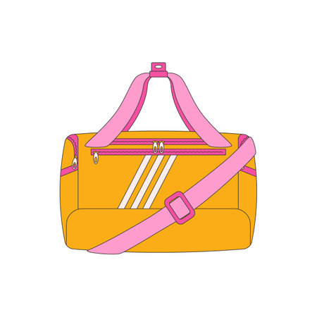 Carryall, bag. Various sports equipment. Fitness inventory, gym accessories. Workout stuff bundle. Flat vector illustration isolated on white background.のイラスト素材