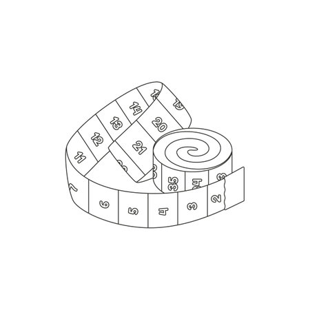 Centimeter. Various sports equipment. Fitness inventory, gym accessories. line art. Flat vector illustration isolated on white background.のイラスト素材