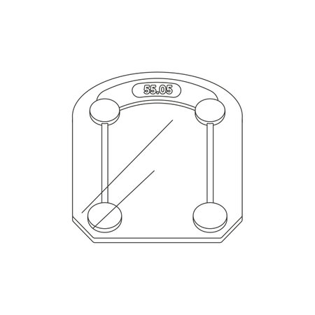Floor scales, weight. Various sports equipment. Fitness inventory, gym accessories. line art. Flat vector illustration isolated on white background.のイラスト素材