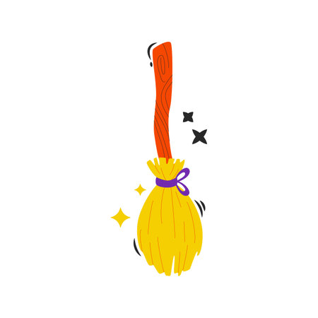 Halloween cartoon elements. broom. hand drawn vector illustration.のイラスト素材