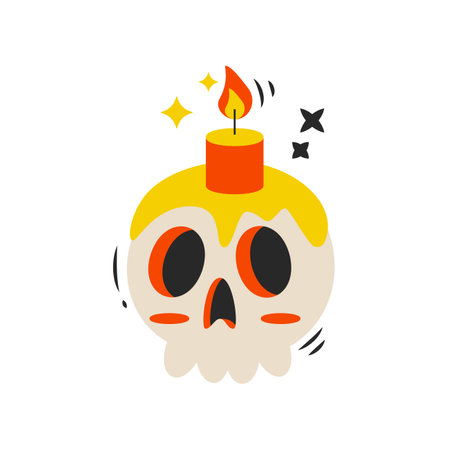 Halloween cartoon elements. Skull with a candle. hand drawn vector illustration.のイラスト素材
