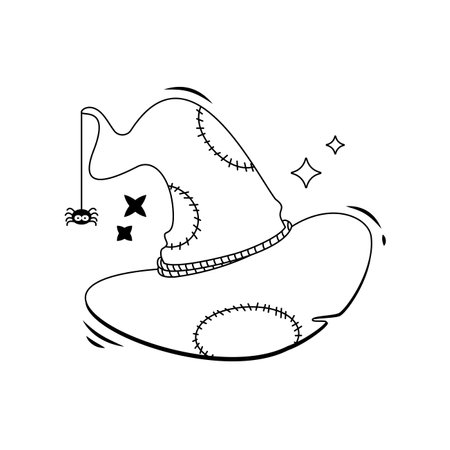 Halloween cartoon elements. Hat with a spider. Hand drawn vector illustration. line art.のイラスト素材