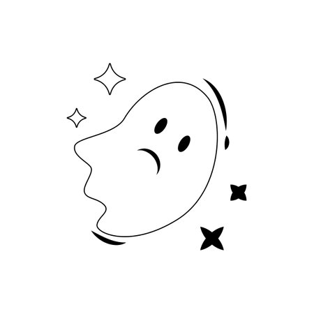 Halloween cartoon elements. Ghost. hand drawn vector illustration. Line art.のイラスト素材