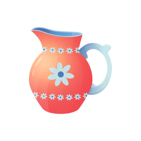Dishes. Jug with floral ornament. Cartoon vector illustration isolated on white background.のイラスト素材