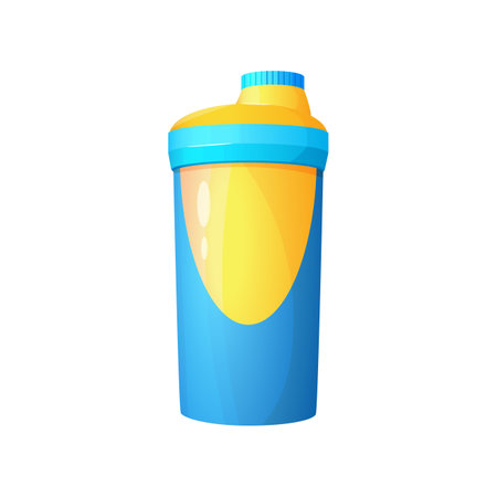 Shaker. Various sport equipment. Fitness inventory, gym accessories. Workout stuff bundle. Cartoon vector illustration isolated on white background.のイラスト素材