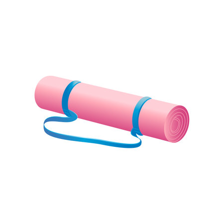 Mat for training. Various sport equipment. Fitness inventory, gym accessories. Workout stuff bundle. Cartoon vector illustration isolated on white background.のイラスト素材