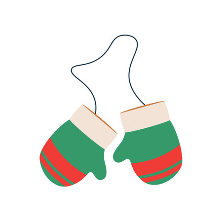 Christmas gloves with an elastic band. Winter holiday element. Flat vector illustration isolated on white background.のイラスト素材
