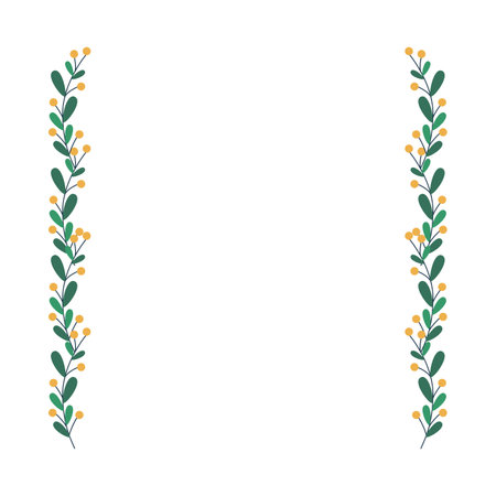 Christmas frame with tree branch and yellow berries, leaves. Flat vector illustration isolated on white background.のイラスト素材