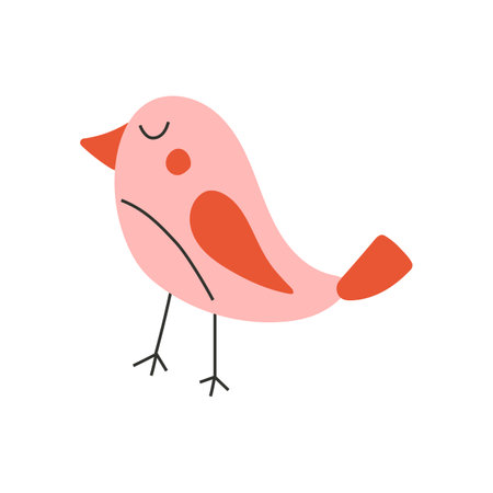 Pink cute bird character. Symbol of love, romance. Design for Valentine's Day. Flat vector illustration isolated on white background.のイラスト素材